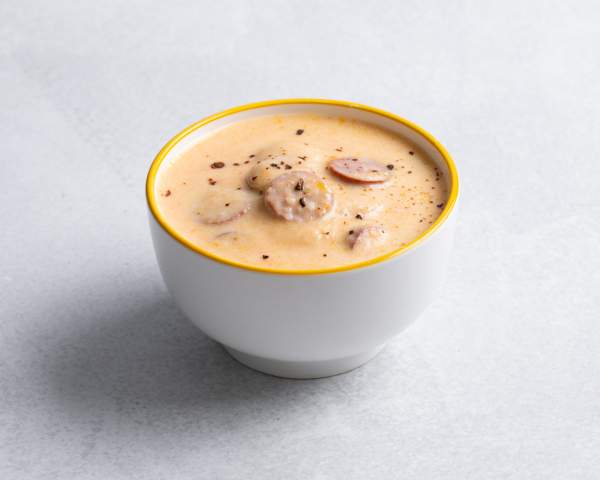 Сырный крем суп с копчеными колбасками