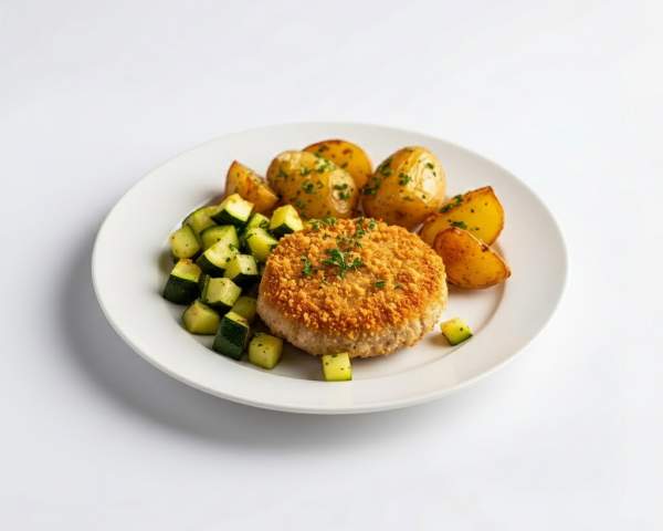 Рубленная котлета с кабачками и запеченным картофелем