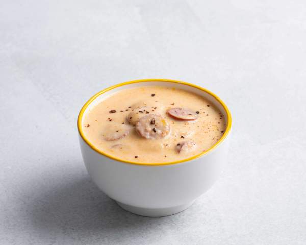 Сырный суп с шампиньонами и колбасками