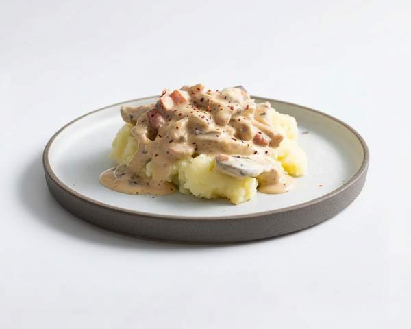 Курица в сырном соусе с картофельным пюре