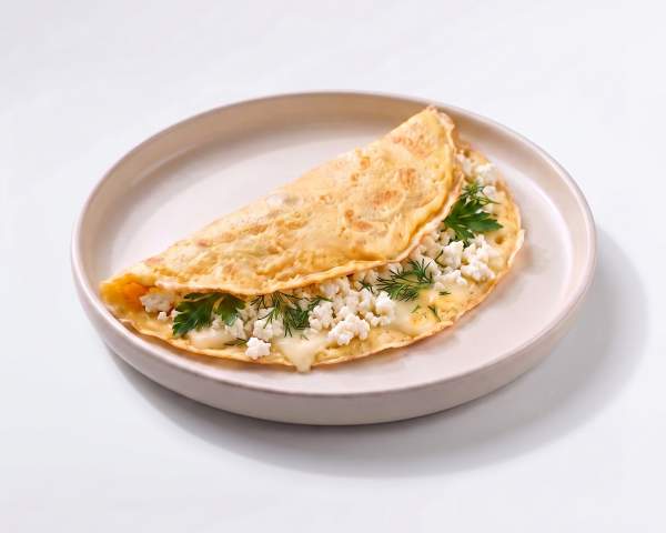 Яичный блин с творогом, зеленью и сыром